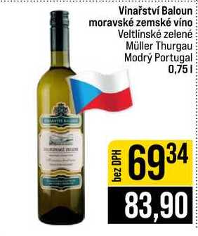 Vinařství Baloun moravské zemské víno Veltlínské zelené Müller Thurgau Modrý Portugal 0,75l