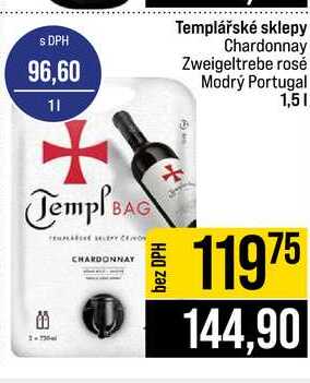 Templářské sklepy Chardonnay Zweigeltrebe rosé Modrý Portugal 1,5l