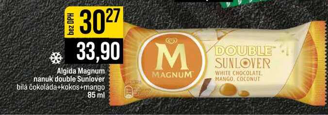 Algida Magnum nanuk double Sunlover bilá čokoláda+kokos+mango 85 ml 