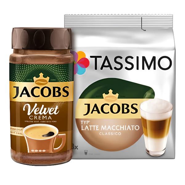 Jacobs Velvet instatní káva a Tassimo kávové kapsle