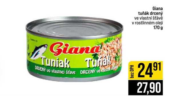 Giana tuňák drcený ve vlastní šťávě v rostlinném oleji 170 g 