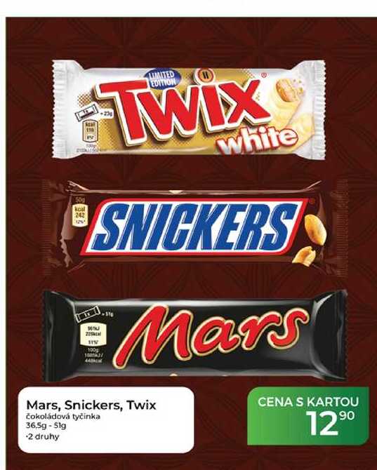 Mars Mars, Snickers, Twix čokoládová tyčinka 36,5g-51g