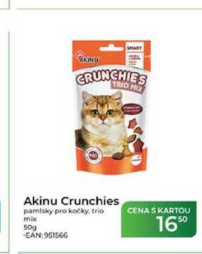 Akinu Crunchies pamlsky pro kočky, trio mix 50g