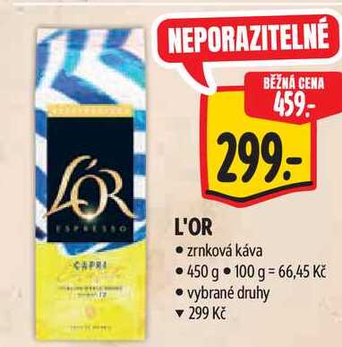 L'OR zrnková káva, 450 g