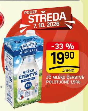 JČ MLÉKO ČERSTVÉ POLOTUČNÉ 1,5% 1l v akci