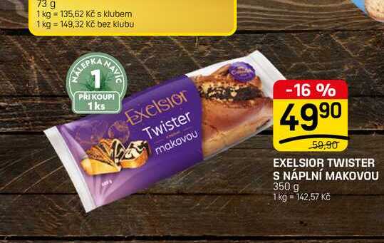 EXELSIOR TWISTER S NÁPLNÍ MAKOVOU 350 g
