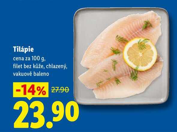 Tilápie, cena za 100 g