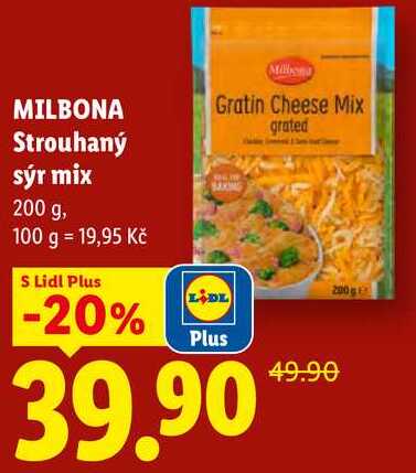 MILBONA Strouhaný sýr mix, 200 g