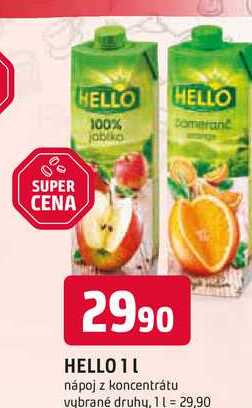 HELLO 1l nápoj z koncentrátu vybrané druhy