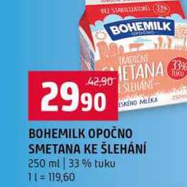 BOHEMILK OPOČNO SMETANA KE ŠLEHÁNÍ 250 ml 33% tuku 