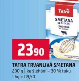 TATRA TRVANLIVÁ SMETANA 200 g ke šlehání - 30 % tuku