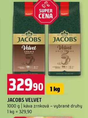 JACOBS VELVET 1000 g káva zrnková vybrané druhy 