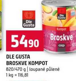 DLE GUSTA BROSKVE KOMPOT 820/470 g loupané půlené