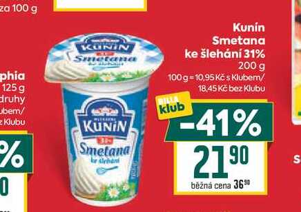 Kunín Smetana ke šlehání 31% 200 g