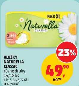 VLOŽKY NATURELLA CLASSIC různé druhy, 14/18 ks 