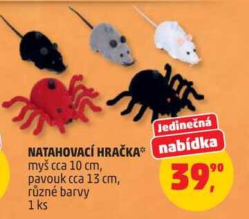 NATAHOVACÍ HRAČKA nabídka myš cca 10 cm, pavouk cca 13 cm, různé barvy, 1 ks  