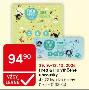 Fred & Flo Vlhčené ubrousky, 4x 72 ks