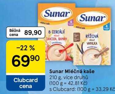 Sunar Mléčná kaše, 210 g, více druhů