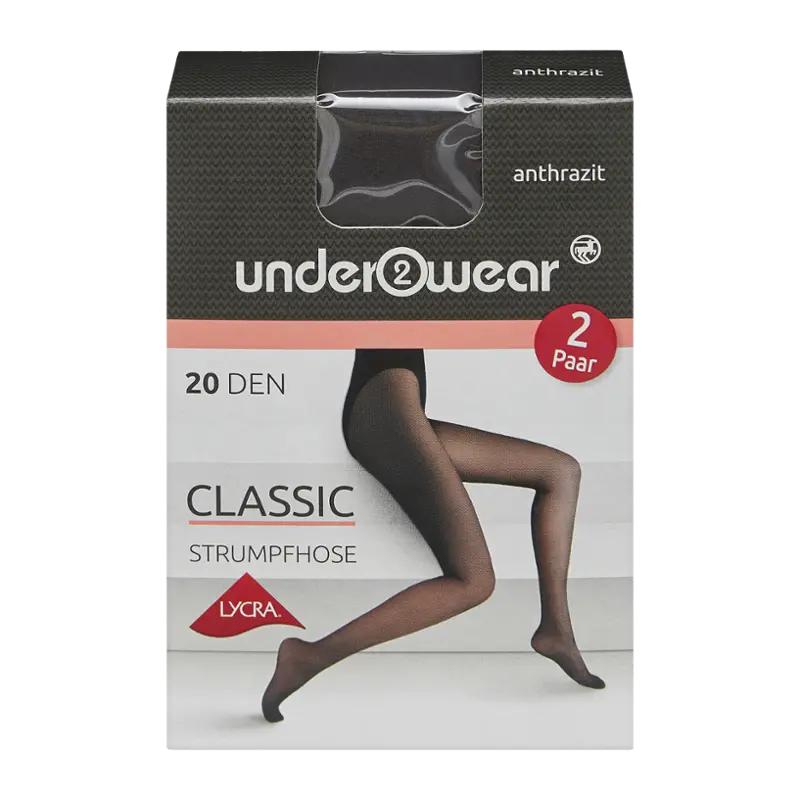 under2wear Punčochové kalhoty 2pack antracit 20 DEN, 2 ks