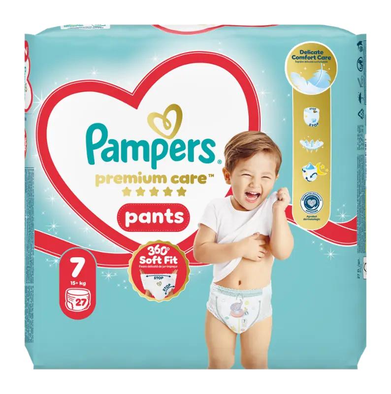 Pampers Plenkové kalhotky Premium Care, 17+ kg, vel. 7, 27 ks