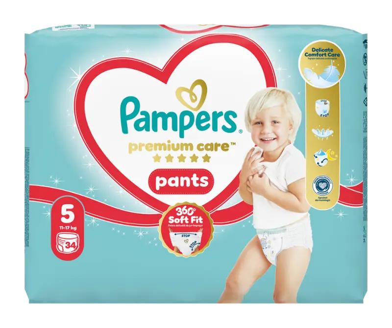 Pampers Plenkové kalhotky Premium Care, 12–17 kg, vel. 5, 34 ks