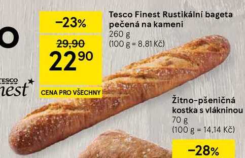 Tesco Finest Rustikální bageta pečená na kameni, 260 g 