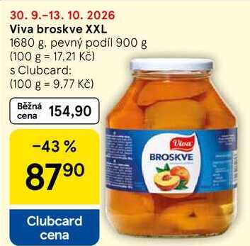 Viva broskve XXL, 1680 g. pevný podíl 900 g