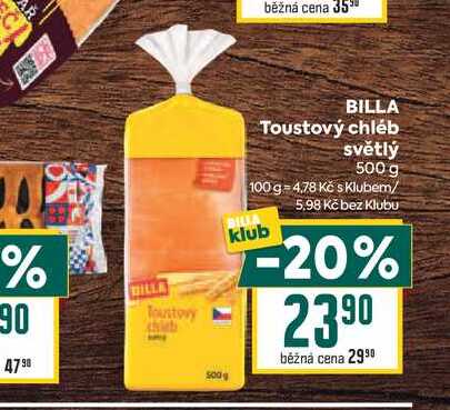 BILLA Toustový chléb světlý 500 g