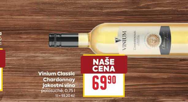 Vinium Classic Chardonnay jakostní vino polosuché, 0,75l