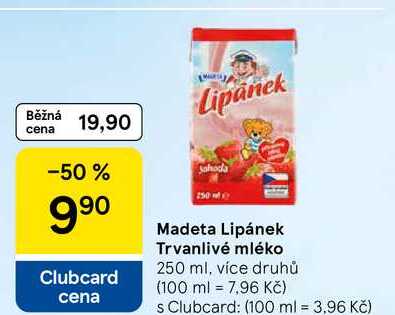 Madeta Lipánek Trvanlivé mléko, 250 ml, více druhů