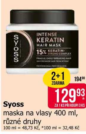 Syoss maska na vlasy 400 ml, různé druhy 