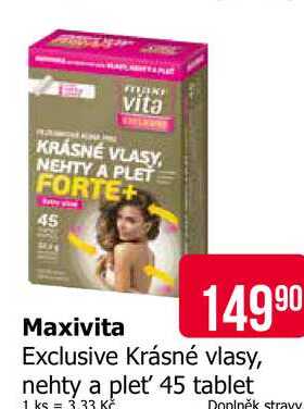 Maxivita Exclusive Krásné vlasy, nehty a pleť 45 tablet
