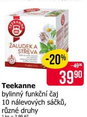 Teekanne bylinný funkční čaj 10 nálevových sáčků, různé druhy