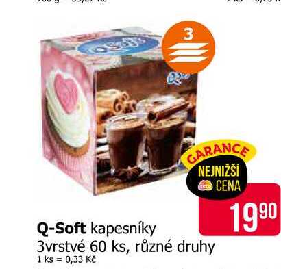 Q-Soft kapesníky 3vrstvé 60 ks, různé druhy