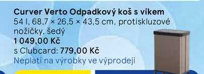 Curver Verto Odpadkový koš s víkem, 54 1,68,7 x 26,5 x 43.5 cm. protiskluzové nožičky, šedý