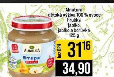 Alnatura dětská výživa 100% ovoce hruška jablko jablko a borůvka 125 g