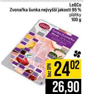 Le&Co Zvonařka šunka nejvyšší jakosti 95% plátky 100 g