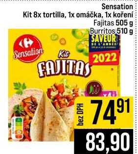 Sensation Kit 8x tortilla, 1x omáčka, 1x koření Fajitas 505 g Burritos 510 g