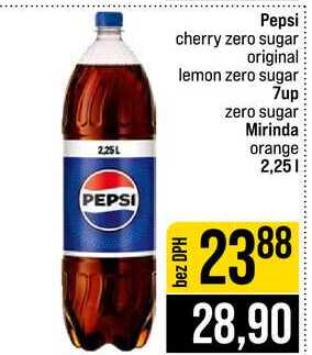 Pepsi cherry zero sugar original lemon zero sugar 7up zero sugar Mirinda orange 2,25l