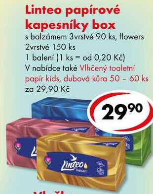 Linteo papírové kapesníky box, 90 ks