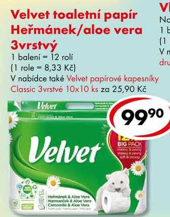 Vi No Velvet toaletní papír Heřmánek/aloe vera 3vrstvý, 12 rolí  
