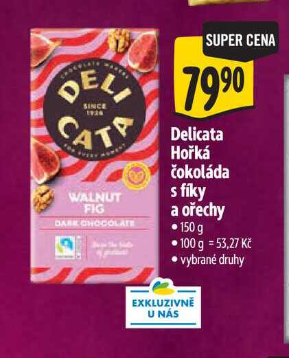 Delicata Hořká čokoláda s fíky a ořechy 150 g