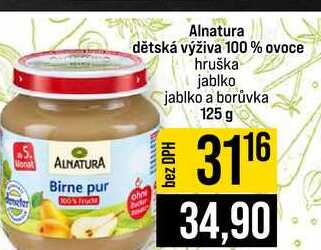 Alnatura dětská výživa 100% ovoce hruška jablko jablko a borůvka 125 g