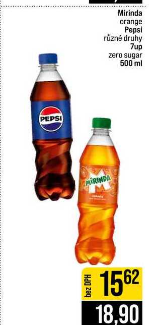 Mirinda orange Pepsi různé druhy 7up zero sugar 500 ml