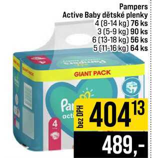 Pampers Active Baby dětské plenky 4 (8-14 kg) 76 ks 3 (5-9 kg) 90 ks 6 (13-18 kg) 56 ks 5 (11-16 kg) 64 ks
