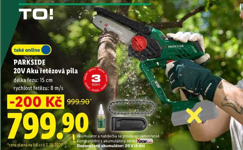 PARKSIDE 20V Aku řetězová pila