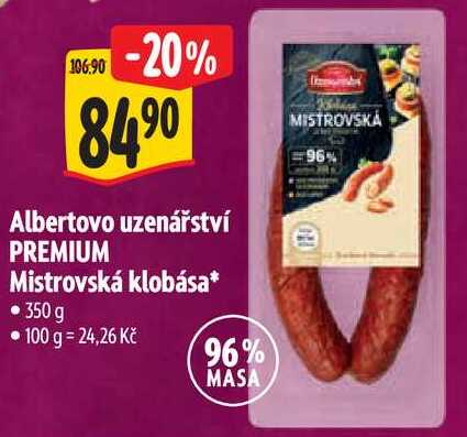 Albertovo uzenářství PREMIUM Mistrovská klobása, 350 g*