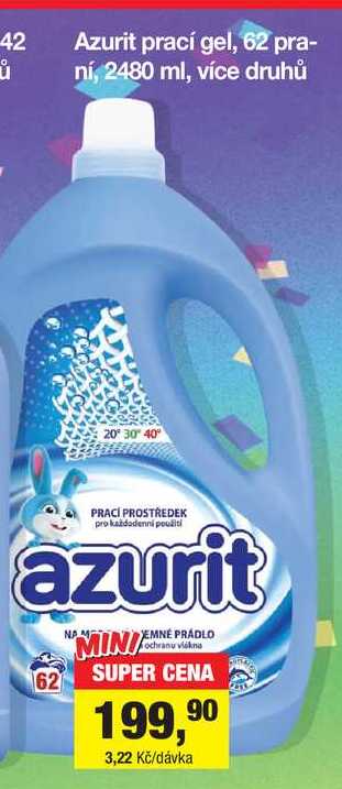 Azurit prací gel, 62 praní, 2480 ml