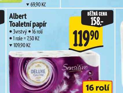 Albert Toaletní papír 3vrstvý 16 rolí