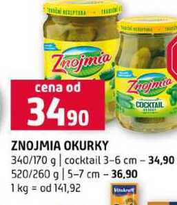 ZNOJMIA OKURKY 340/170 g cocktail 3-6 cm 520/260 g 5-7 cm